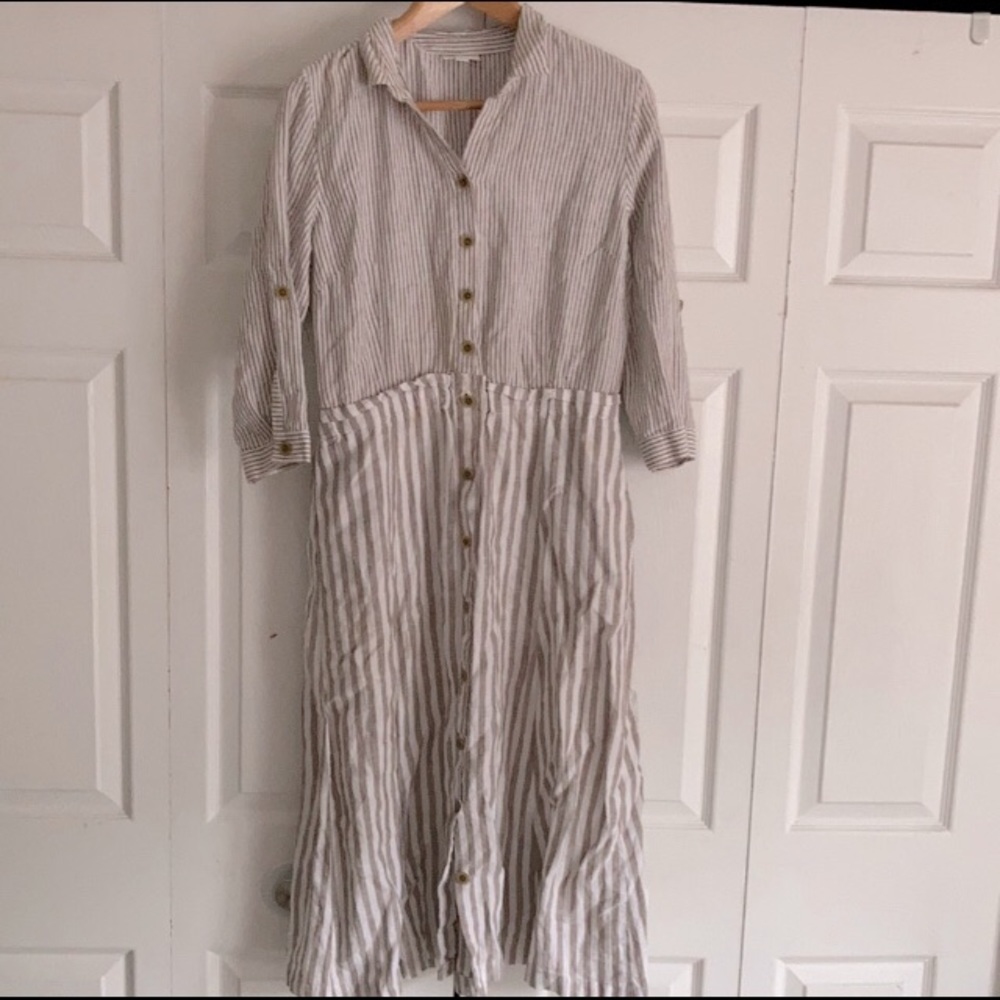 J Jill Love Linen Striped Latte Dress